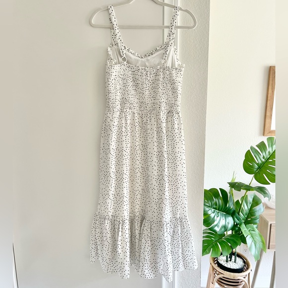 Polka Dot Midi Dress - Flowy Fitted White Midi Dress with Black Polka Dots - Picture 2 of 8
